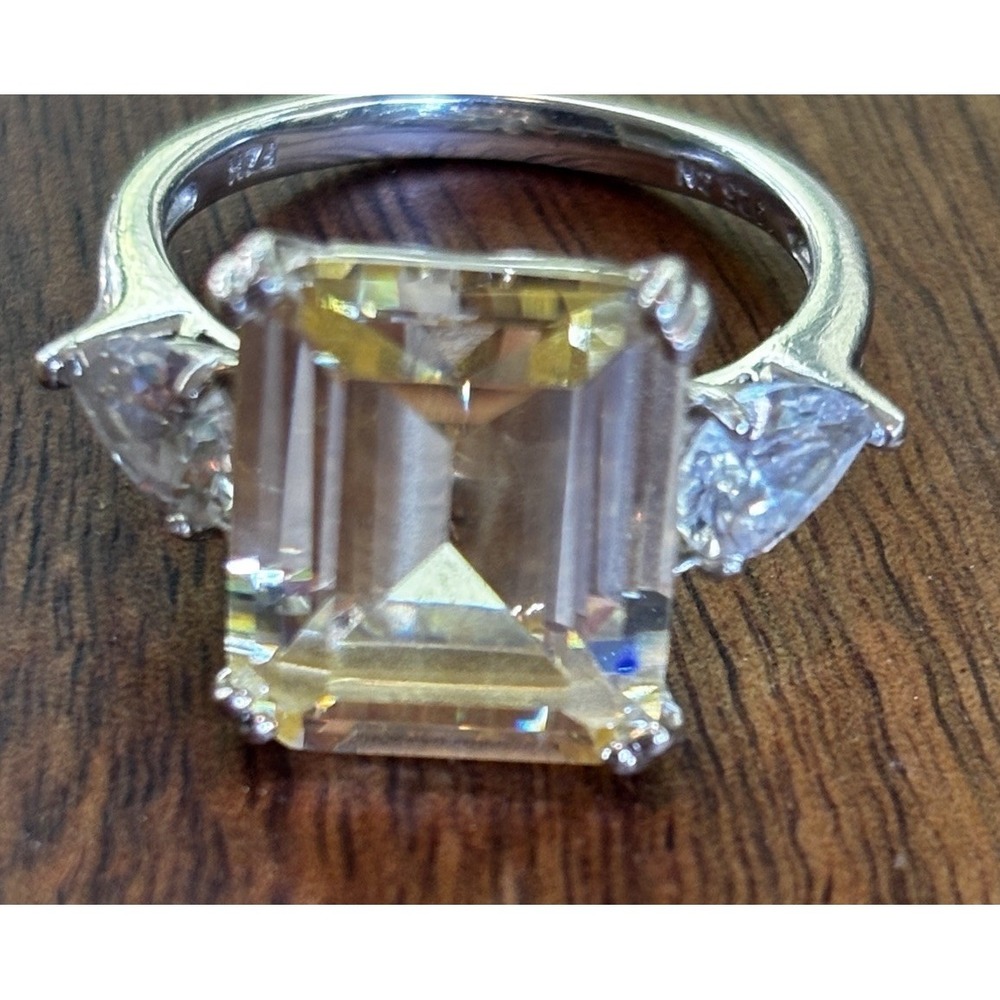 FNZ Sterling Silver Yellow CZ Cocktail Ring Size 9 Cubic Zirconia 925